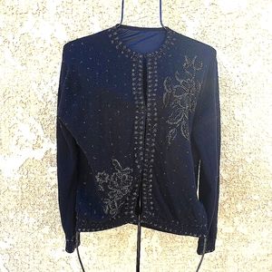 Vintage Pinup Black Sweater Wool Beaded S/M